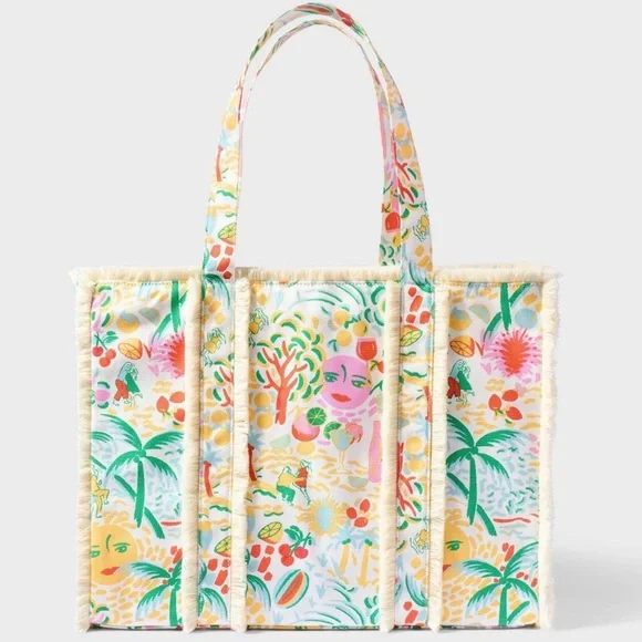 💛💚🩷Roller Rabbit x Target Collab Vacation Fringe Canvas Tote Bag - Picture 1 of 5